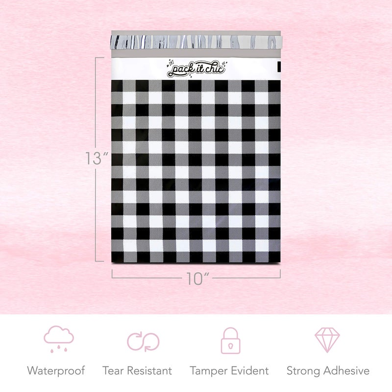 Pack It Chic - 10X13 (100 Pack) Gingham Plaid Poly Mailer Envelope Plastic Custom Mailing & Shipping Bags - Self Seal - Image 2